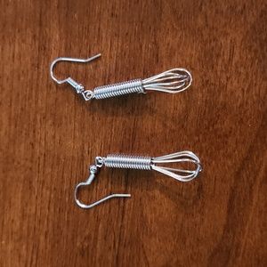 Wire Whisk Chef Silversone Whimsical Earrings French Hook